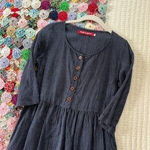 Pyne & Smith Model No.12 in Midnight Blue Linen, a button up, midi dress